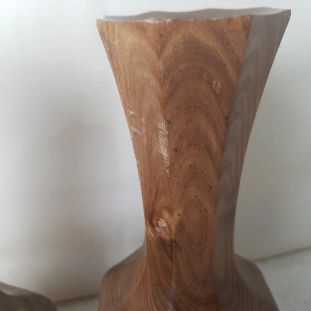 Hand Crafted Wooden Japanese‎ Flower Vase/candle holder, 8 X 4 Inches